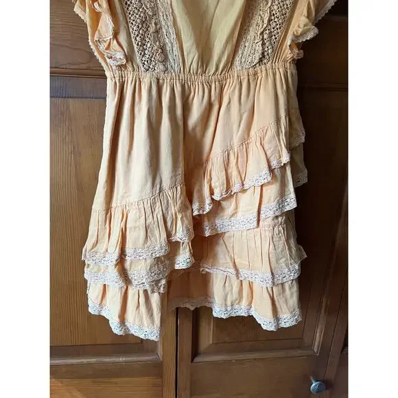 Aritzia's Sunday Best Womens Cottagecore Orange Harriet Ruffle Mini Dress Size 2 - Picture 4 of 9
